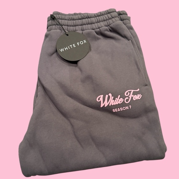 White Fox Boutique Pants - White Fox Gray Season 7 Monument Sweatpants with Pink Logo L